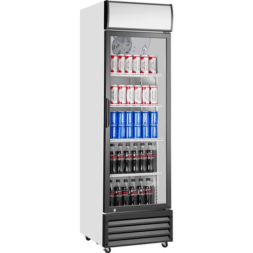 Commercial Upright Beverage Bottle Cooler 210 Litres Single Hinged Glass Door Black &amp White 538x525x1772mm | Stalwart DA-SSH2