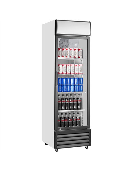 Commercial Upright Beverage Bottle Cooler 292 Litres Single Hinged Glass Door Black &amp White 578x605x1980mm | Stalwart DA-SSH2