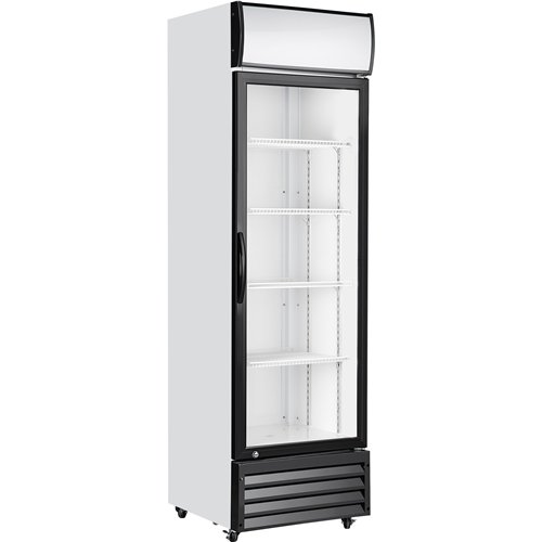 Commercial Upright Beverage Bottle Cooler 335 Litres Single Hinged Glass Door Black &amp White 578x605x1980mm | Stalwart DA-SSH2