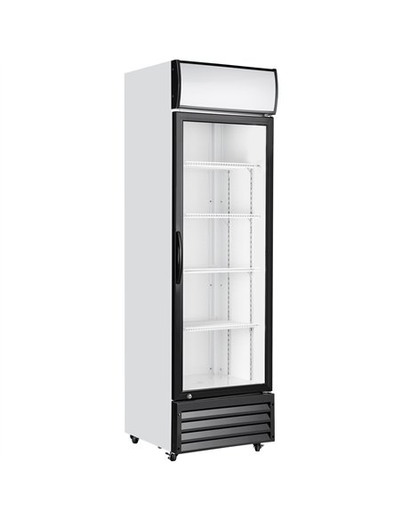 Commercial Upright Beverage Bottle Cooler 335 Litres Single Hinged Glass Door Black &amp White 578x605x1980mm | Stalwart DA-SSH2