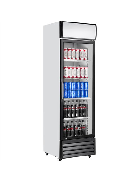 Commercial Upright Beverage Bottle Cooler 349 Litres Single Hinged Glass Door Black &amp White 606x620x1940mm | Stalwart DA-SSH2