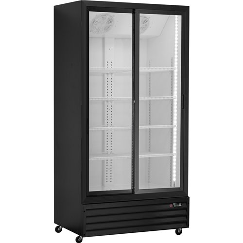 Commercial Upright Beverage Bottle Cooler 495 Litres Double Glass Door Black 940x615x1983mm | Stalwart DA-SSH36