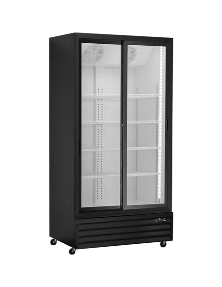 Commercial Upright Beverage Bottle Cooler 495 Litres Double Glass Door Black 940x615x1983mm | Stalwart DA-SSH36