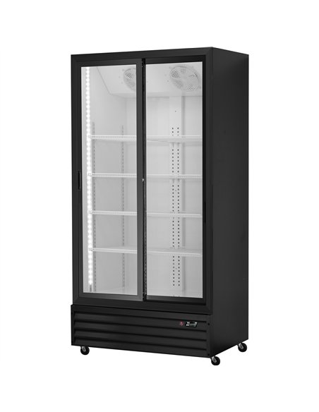 Commercial Upright Beverage Bottle Cooler 525 Litres Double Glass Door Black 1120x565x1900mm | Stalwart DA-SSH38