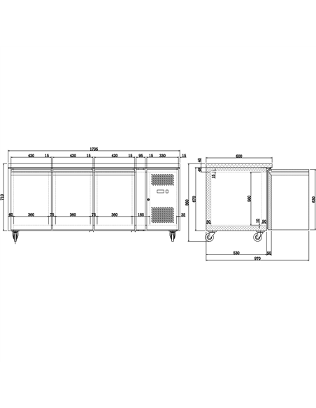 Professional Refrigerated Counter 3 doors Depth 600mm | Stalwart DA-SN3100TN