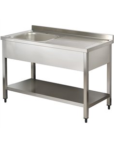 Commercial Sink Stainless Steel 1 Bowl Right Bottom Shelf Splashback 1200x600x950 | Stalwart DA-YLS126BL1