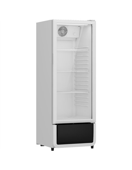 Commercial Single Door Bottle Cooler Upright 388 Litres 5 Shelves Fan Assisted Cooling Hinged Glass Door White 595x585x1878mm | 