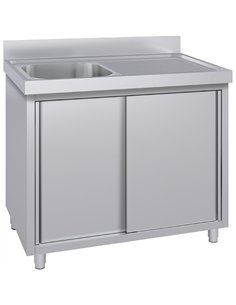 Commercial Stainless Steel Sink with Cupboard &amp Splashback 1 Bowl Left Side 1200x600x850mm | Stalwart DA-QNH1002