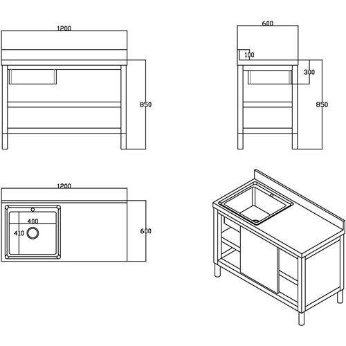 Commercial Stainless Steel Sink with Cupboard &amp Splashback 1 Bowl Left Side 1200x600x850mm | Stalwart DA-QNH1002