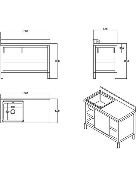 Commercial Stainless Steel Sink with Cupboard &amp Splashback 1 Bowl Left Side 1200x600x850mm | Stalwart DA-QNH1002