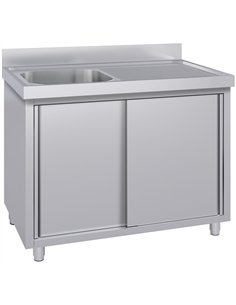 Commercial Stainless Steel Sink with Cupboard &amp Splashback 1 Bowl Left Side 1500x600x850mm | Stalwart DA-QNH1006