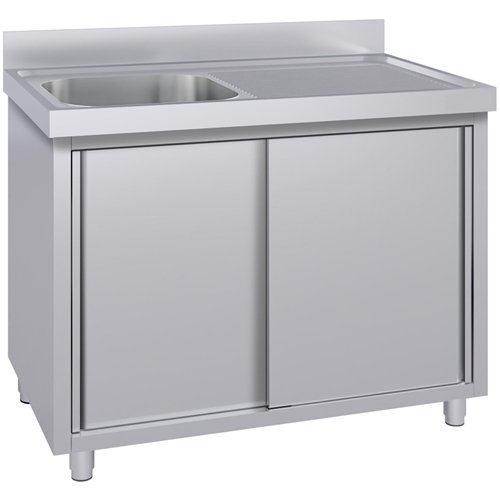Commercial Stainless Steel Sink with Cupboard &amp Splashback 1 Bowl Left Side 1500x600x850mm | Stalwart DA-QNH1006