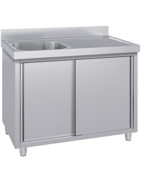 Commercial Stainless Steel Sink with Cupboard &amp Splashback 1 Bowl Left Side 1500x600x850mm | Stalwart DA-QNH1006