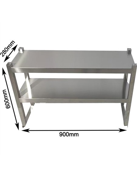 Double Tier Overshelf with Square Tubing Stainless Steel 900x280x600mm | Stalwart DA-QNH102