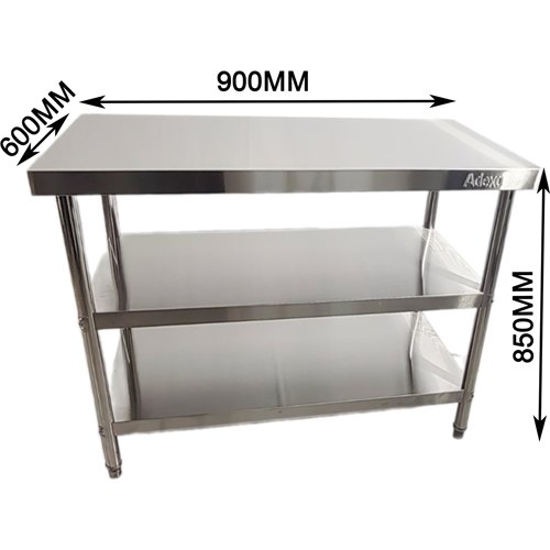 Commercial 3-Tier Stainless Steel Work Table with Undershelves 900x600x850mm | Stalwart DA-QNH1102