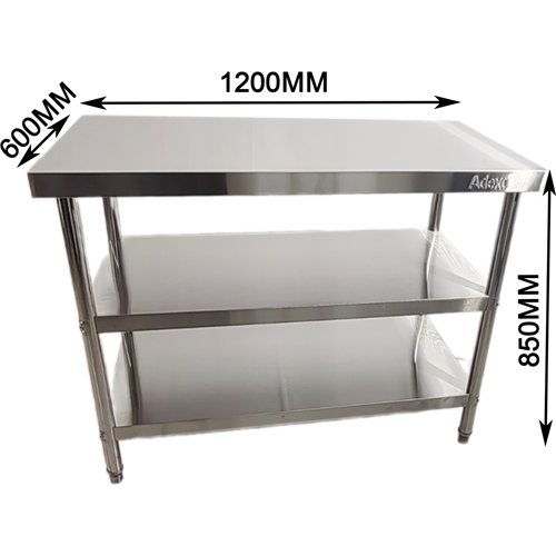 Commercial 3-Tier Stainless Steel Work Table with Undershelves 1200x600x850mm | Stalwart DA-QNH1104