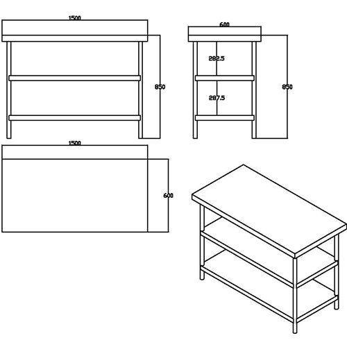 Commercial 3-Tier Stainless Steel Work Table with Undershelves 1500x600x850mm | Stalwart DA-QNH1106