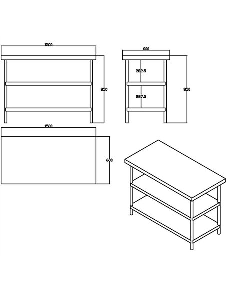 Commercial 3-Tier Stainless Steel Work Table with Undershelves 1500x600x850mm | Stalwart DA-QNH1106