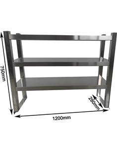 Triple Tier Overshelf with Square Tubing Stainless Steel 1200x280x750mm | Stalwart DA-QNH204 2