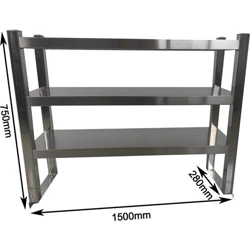 Triple Tier Overshelf with Square Tubing Stainless Steel 1500x280x750mm | Stalwart DA-QNH206