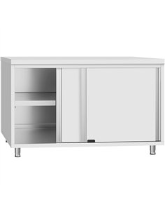 Commercial Stainless Steel Sliding Door Work Table Cabinet with Shelf 1200x600x850mm | Stalwart DA-QNH302