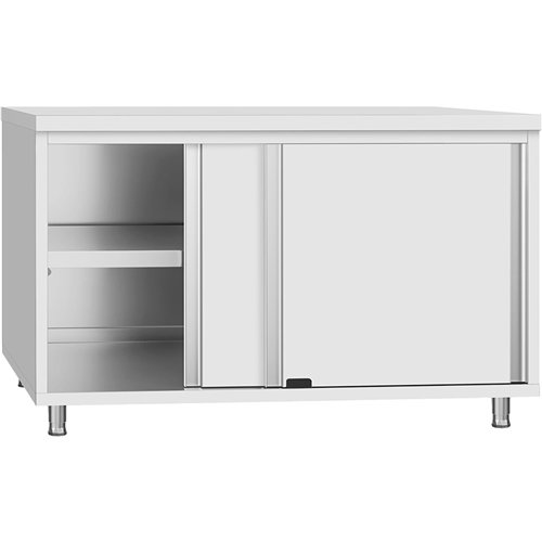 Commercial Stainless Steel Sliding Door Work Table Cabinet with Shelf 1200x600x850mm | Stalwart DA-QNH302