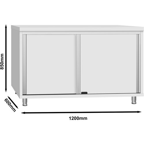 Commercial Stainless Steel Sliding Door Work Table Cabinet with Shelf 1200x600x850mm | Stalwart DA-QNH302