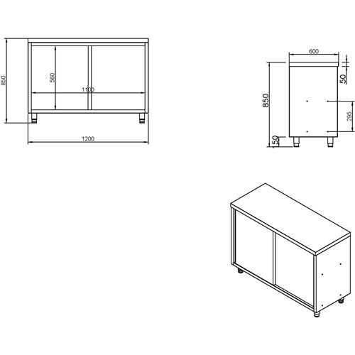 Commercial Stainless Steel Sliding Door Work Table Cabinet with Shelf 1200x600x850mm | Stalwart DA-QNH302