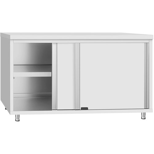 Commercial Stainless Steel Sliding Door Work Table Cabinet with Shelf 1500x600x850mm | Stalwart DA-QNH304