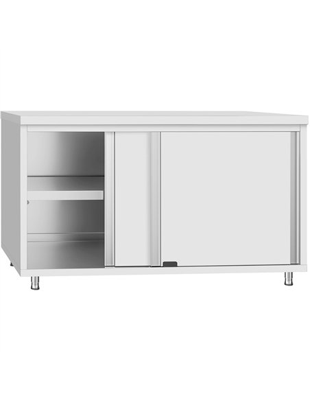 Commercial Stainless Steel Sliding Door Work Table Cabinet with Shelf 1500x600x850mm | Stalwart DA-QNH304