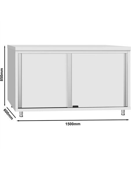 Commercial Stainless Steel Sliding Door Work Table Cabinet with Shelf 1500x600x850mm | Stalwart DA-QNH304