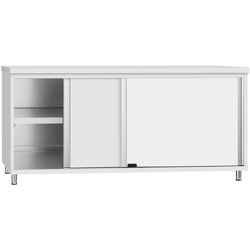 Commercial Stainless Steel Sliding Door Work Table Cabinet with Shelf 1800x600x850mm | Stalwart DA-QNH306