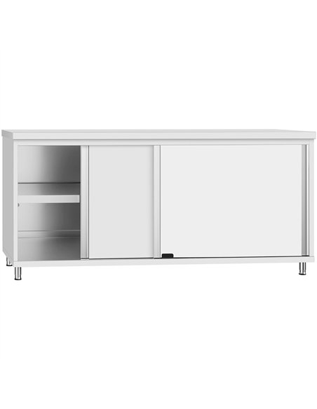 Commercial Stainless Steel Sliding Door Work Table Cabinet with Shelf 1800x600x850mm | Stalwart DA-QNH306