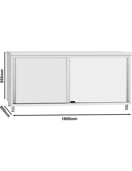 Commercial Stainless Steel Sliding Door Work Table Cabinet with Shelf 1800x600x850mm | Stalwart DA-QNH306