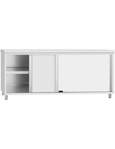 Commercial Stainless Steel Sliding Door Work Table Cabinet with Shelf 2100x600x850mm | Stalwart DA-QNH308