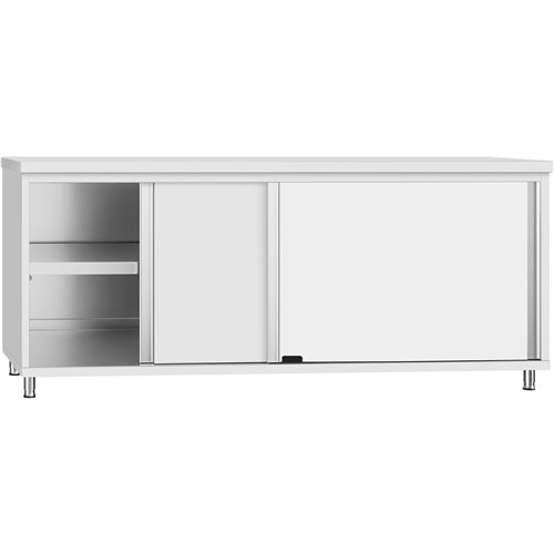 Commercial Stainless Steel Sliding Door Work Table Cabinet with Shelf 2100x600x850mm | Stalwart DA-QNH308