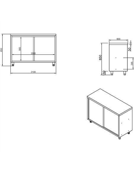 Commercial Stainless Steel Sliding Door Work Table Cabinet with Shelf 2100x600x850mm | Stalwart DA-QNH308