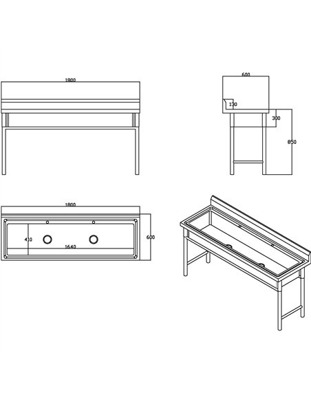 Commercial Stainless Steel Pot Wash Sink with Single Bowl and Splashback 1800x600x850mm | Stalwart DA-QNH612