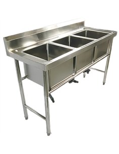 Commercial Stainless Steel Triple Sink with Splashback and Stand 1500x600x850mm | Stalwart DA-QNH702