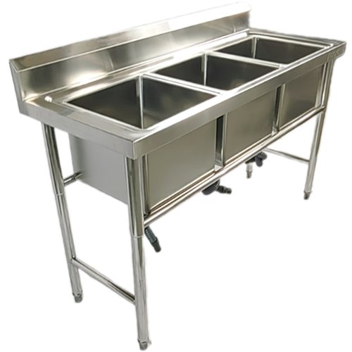 Commercial Stainless Steel Triple Sink with Splashback and Stand 1500x600x850mm | Stalwart DA-QNH702