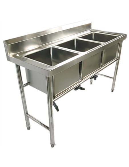 Commercial Stainless Steel Triple Sink with Splashback and Stand 1800x600x850mm | Stalwart DA-QNH704
