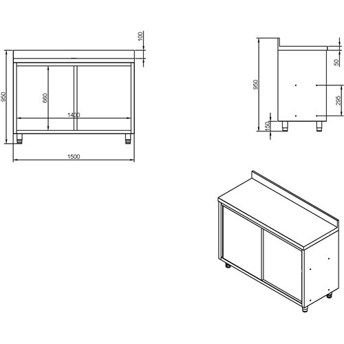 Commercial Stainless Steel Sliding Door Work Table Cabinet with Shelf and Backsplash 1500x600x950mm | Stalwart DA-QNH804
