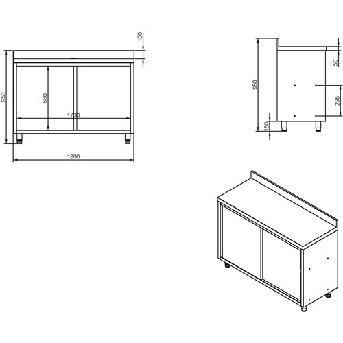 Commercial Stainless Steel Sliding Door Work Table Cabinet with Shelf and Backsplash 1800x600x950mm | Stalwart DA-QNH806