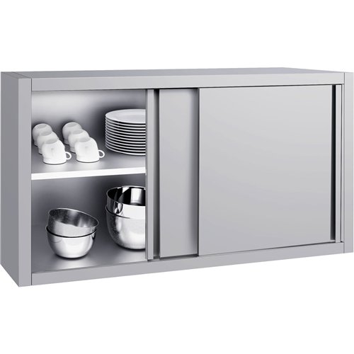 Commercial Stainless Steel Wall Cabinet with Sliding Doors and Inner Shelf 1200x400x650mm | Stalwart DA-QNH904