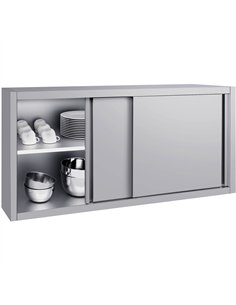 Commercial Stainless Steel Wall Cabinet with Sliding Doors and Inner Shelf 1500x400x650mm | Stalwart DA-QNH906 2
