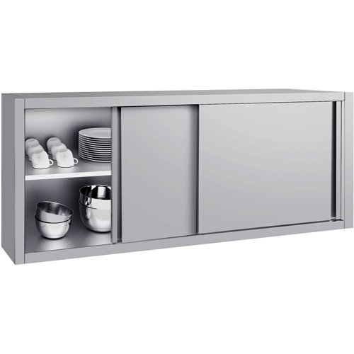 Commercial Stainless Steel Wall Cabinet with Sliding Doors and Inner Shelf 1800x400x650mm | Stalwart DA-QNH908