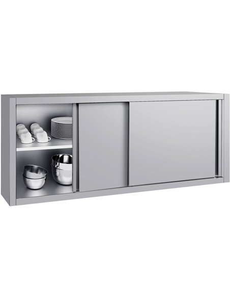 Commercial Stainless Steel Wall Cabinet with Sliding Doors and Inner Shelf 1800x400x650mm | Stalwart DA-QNH908