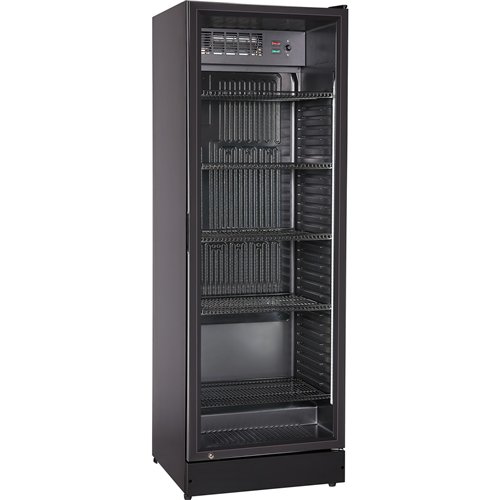 Commercial Upright Beverage Bottle Cooler 360 Litres Single Hinged Glass Door Black 600x620x1800mm | Stalwart DA-SSH48
