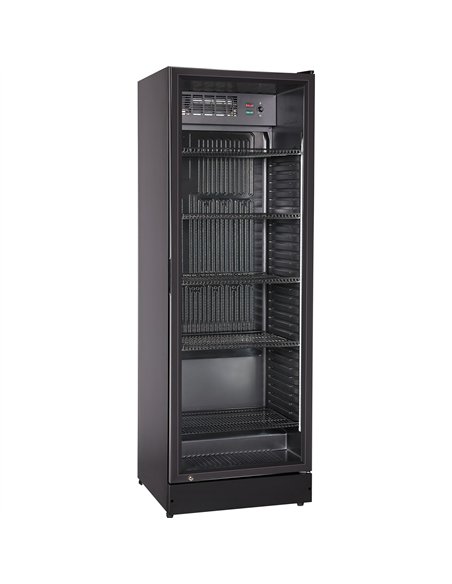 Commercial Upright Beverage Bottle Cooler 360 Litres Single Hinged Glass Door Black 600x620x1800mm | Stalwart DA-SSH48