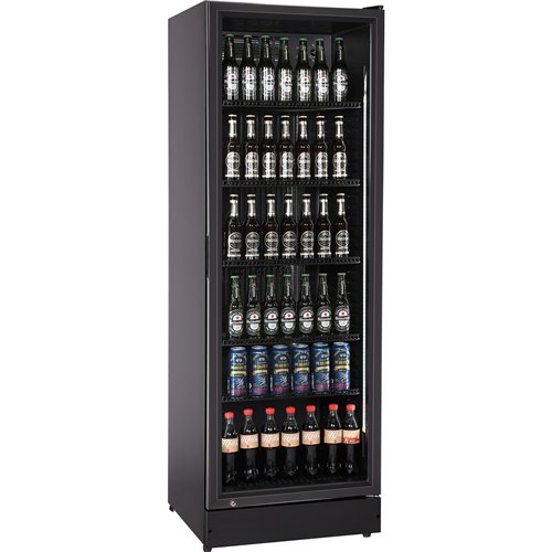 Commercial Upright Beverage Bottle Cooler 360 Litres Single Hinged Glass Door Black 600x620x1800mm | Stalwart DA-SSH48